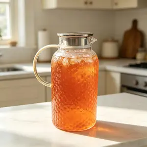 Bandesun Glass Pitcher with Lid, 68 oz/ 2 Liter Water Pitcher,Glass Water Carafe for Cold Brew, Coffee, Lemonade, Iced Tea,Beverage, Heat Resistant Water Glass Jug