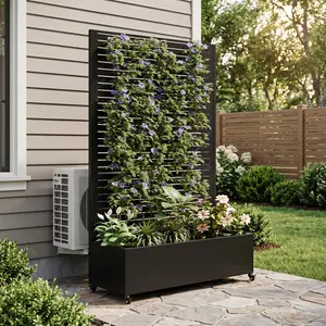 SAVEYOUR 73"x35"x16" Heavy Duty Metal Raised Garden Bed with Trellis, Privacy Screen, Drainage Holes & Lockable Universal Wheels, Outdoor Elevated Planter for Climbing Plants, Vegetables