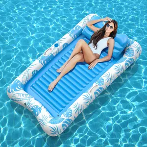 Inflatable Tanning Pool Rafts for Adults, 83.5" X 52.4" Adult Pool Floats with Pillow, Cup Holder & Handles, 4-in-1 Suntan Tub Raft Floatie for Pool, Backyard, Kids' Ball Pit for Gifts