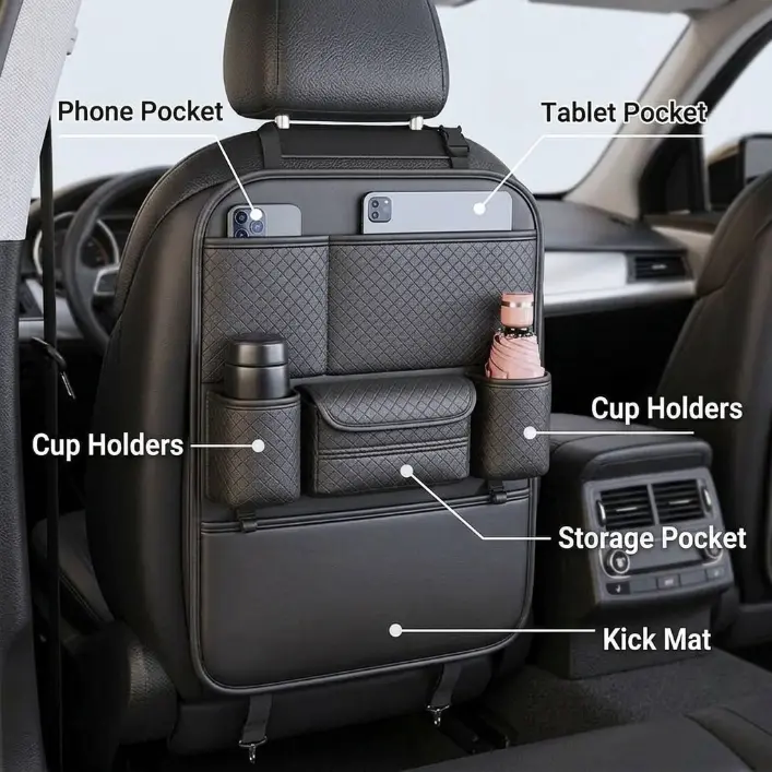 Car Backseat Organizer - Multi-Functional Auto Accessories Storage Bag, 1 Count, 1-Size, Fits Back of Car Seat, Travel-Ready Interior Stowing Accessory for Kids to Keep Cabin Tidy