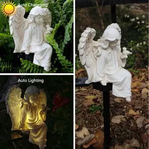 Solar Powered Resin Angel Statue Garden Guardian, Night Glow Lighting Outdoor Decor, Garden Accessories, Perfect Christmas Thanksgiving Holiday Gift Idea