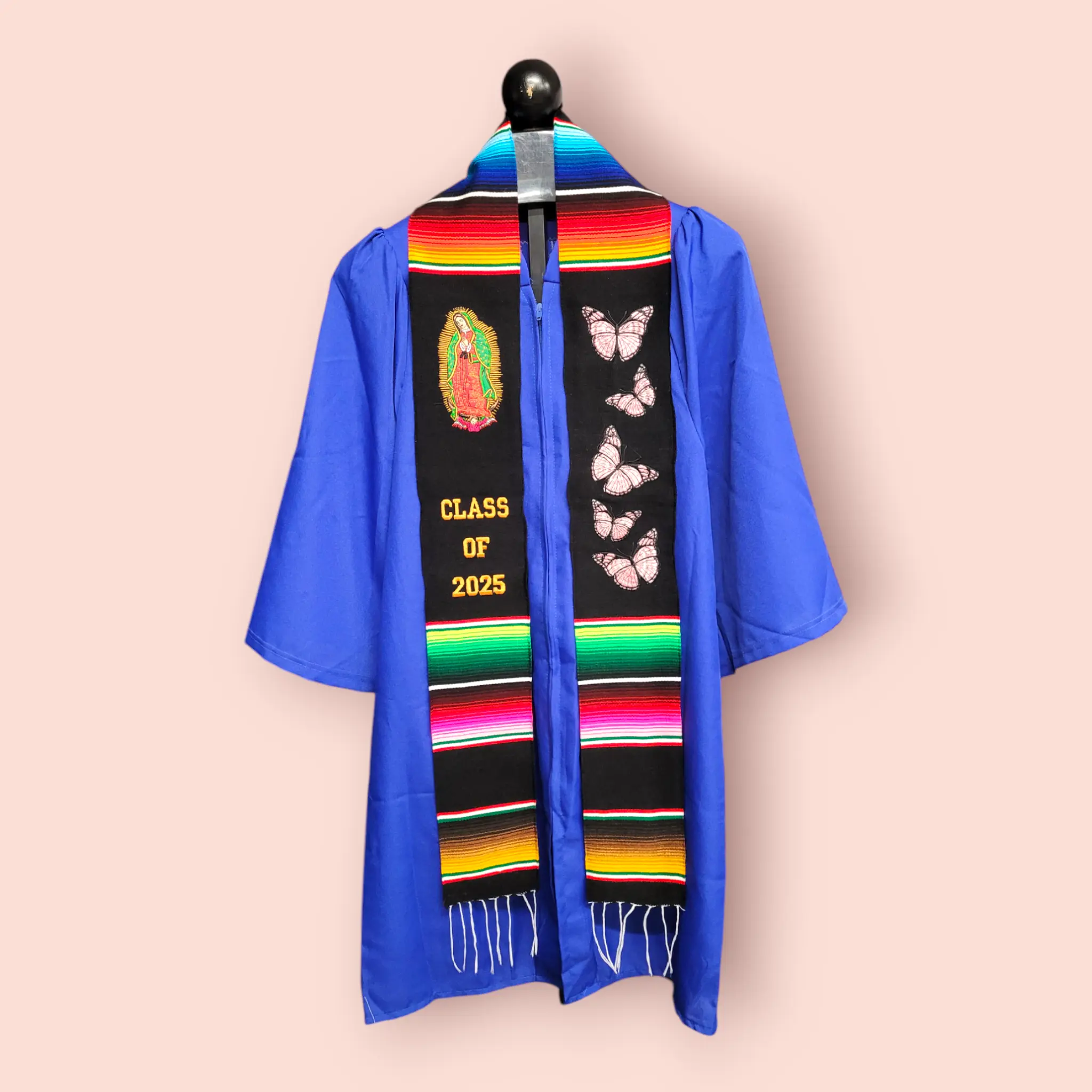 Virgen de Guadalupe/Butterflies Class of 2025 Mexican Sarape Graduation Stole