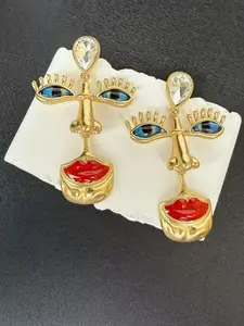 Vintage Design Eye Lashes Nose Big Lips Earrings, Unique Personality Fashion Show Studs, Trendy Ear Jewelry for Women