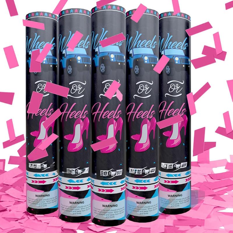 5 count Pink Gender Reveal Confetti Cannon Poppers - Biodegradable  Girl Gender Reveal Poppers Confetti - Pink Confetti Cannon Gender Reveal Confetti Poppers, Pink Confetti Popper for Party