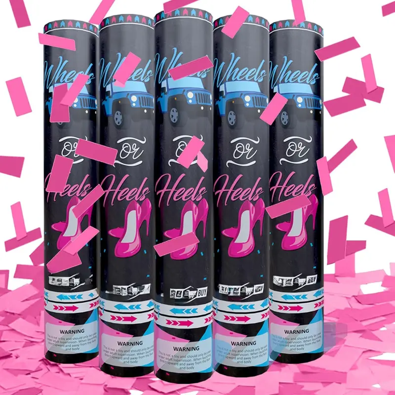 5 count Pink Gender Reveal Confetti Cannon Poppers - Biodegradable  Girl Gender Reveal Poppers Confetti - Pink Confetti Cannon Gender Reveal Confetti Poppers, Pink Confetti Popper for Party
