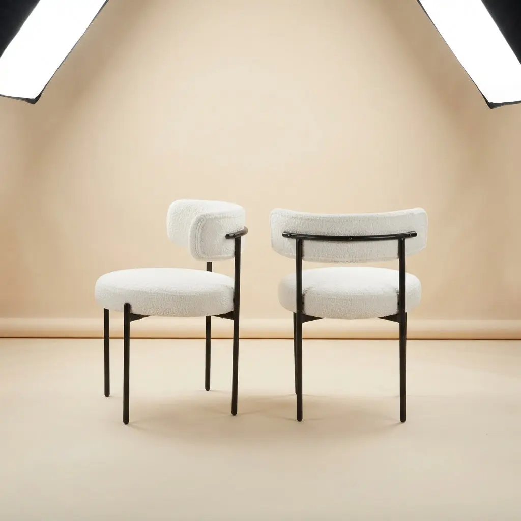 Burbank Modern Round White Boucle Dining Chairs - Set of 2