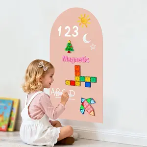 Small 15.7" x 31.5" Magnetic Arch Vinyl Peel and Stick Chalkboard for Kids Playroom Classroom Home Use Montessori Drawing Board for 1-3 Toddlers & 4-8 Children Camel Pink
