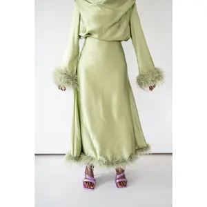 Zaina Feather Hem Maxi Skirt- Sage