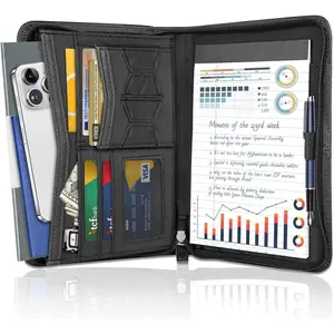 Zippered Portfolio Binder for Men & Women, Resume Portfolio Folder with 5.3" x 8 "Notepad, 9.6" x 7" Faux Leather Portfolio for Resume, Documents, Phone, Business Supplies and Cards (Black)