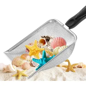 Beach Mesh Shovel, Shark Tooth Sifter Dipper for Shell Collecting, Kids Filter Sand Scooper for Picking Up Shells - Beach Snow Toys for Kids (Dark Black)