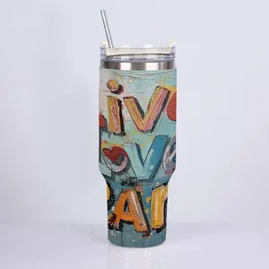 Live, Love & Learn 40 oz Diamond Cup With Stainless Steel Straw