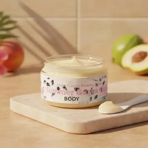 Summer Guava Glow Body Melt - 5 oz Luxury Unisex Argan Blend Body Care, Rich Creamy Daily Moisturizer with Vanilla, White Lily, Peach Scented Notes, Golden Rice Infusion for Smooth Skin, All Skin Types