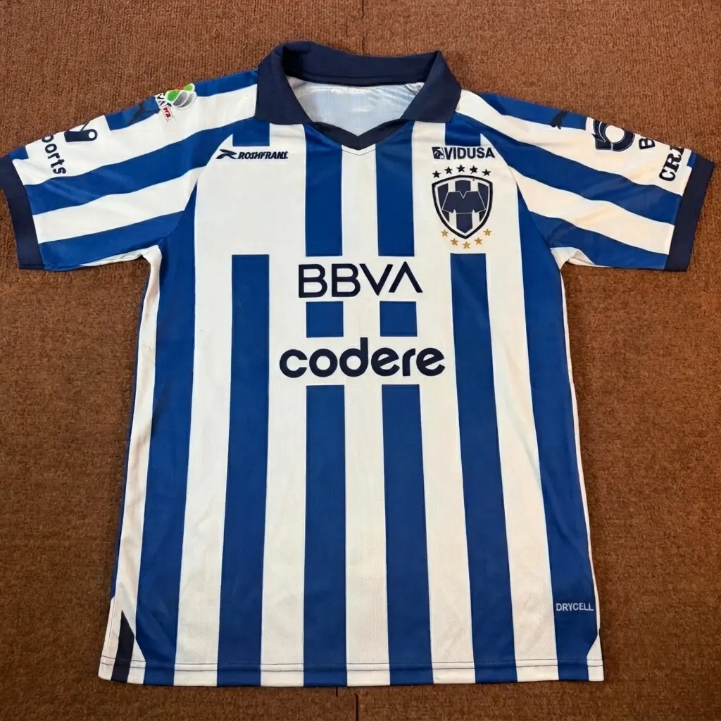 Monterrey Rayados 2023-24 Home Jersey Mens  Blue White, Print Collared Football Jersey