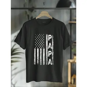 Cotton Papa Vintage American Flag Father's Day 4th Of July Grandpa T-Shirt
