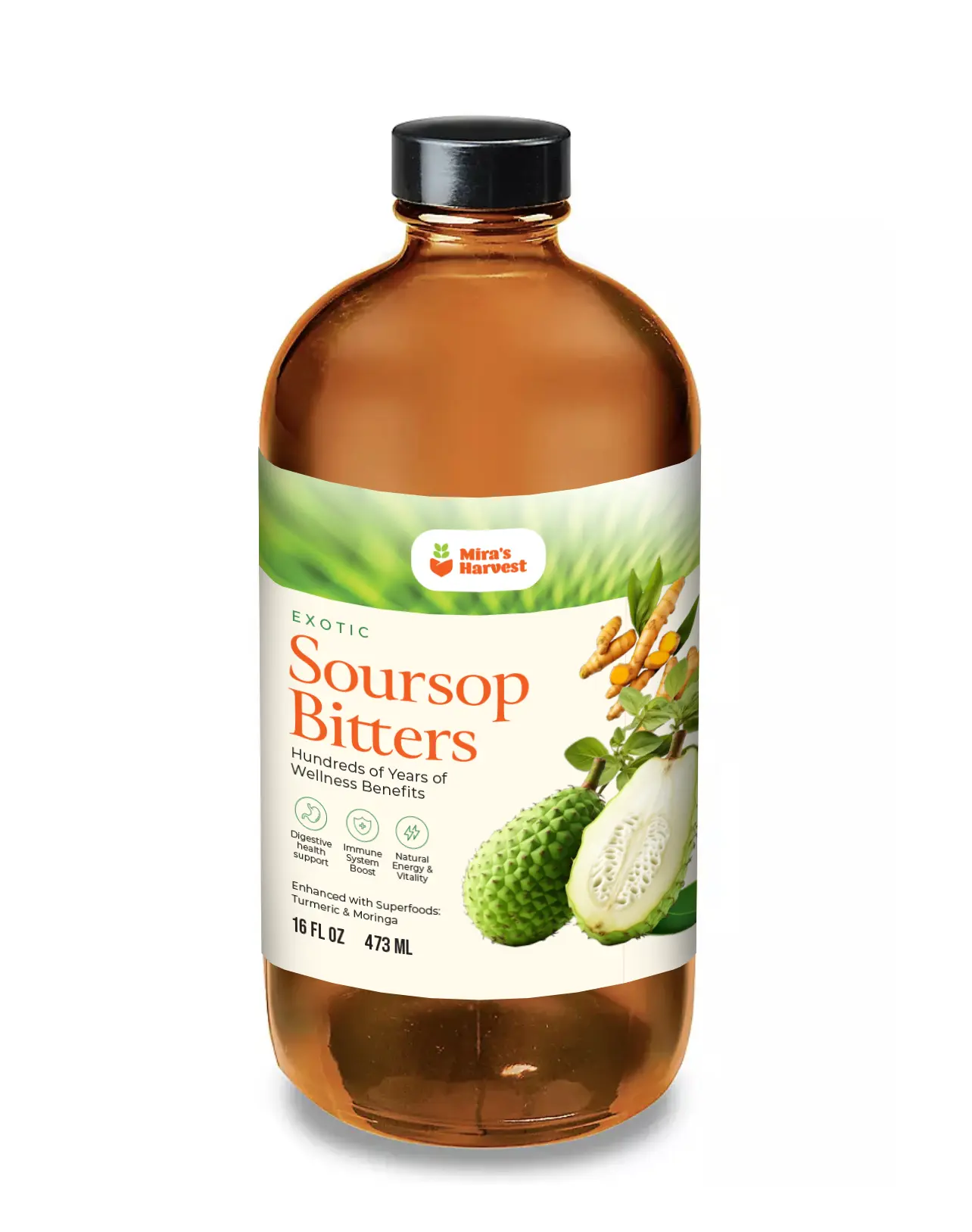 Mira’s Harvest: Soursop Bitters 16oz, Digestive Aid, Anti-Inflammatory, Optimum Power Energy Booster,  Multi-purpose