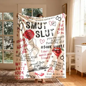 Spicy Kindle Theme Flannel Blanket, Letter Pattern Blanket, Large Size, Soft Lightweight Warm, Lightweight Throw Blanket, Perfect for Bed Sofa Office Camping Travel, Spring Blanket Gift, Letter Print Blanket