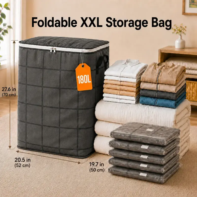 Spacious Moving Storage Bin, Zippered Organizer for Quilts, Bedding & Sweaters, Large Capacity Fabric Bag for Moving Day, Closet & Bedroom Use
