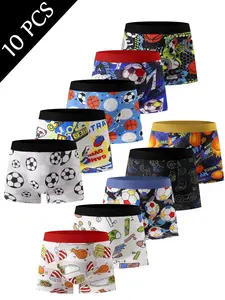 10-Pack Boys' Underwear Set, Football Basketball Game Print, Soft Comfortable Home Shorts, Cute Student Outdoor Sports Pants, Underwear Undergarments