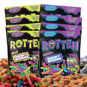 Rotten 8pk Gummy Worms & Gummy Cruncheez Sour & Original Sweet Candy Snacks 1.8 oz Bags Less Sugar No Artificial Flavors Clean Ingredients Fruit Flavored Chewy Candy - Candied