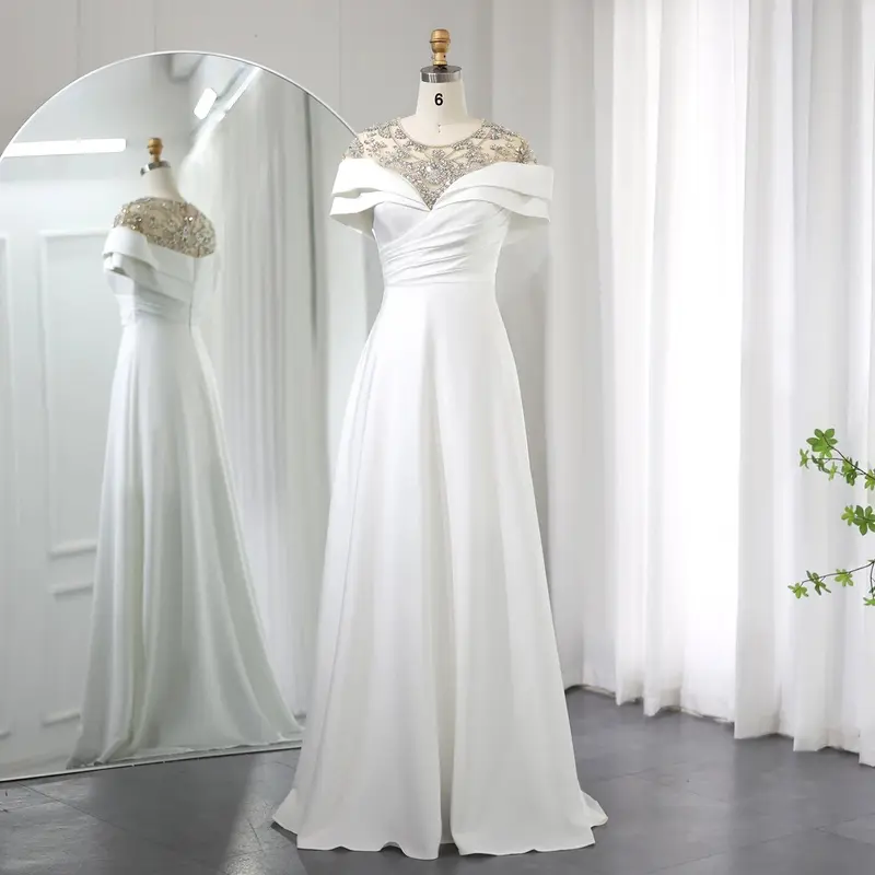windsor plus size formal dresses Deep V Neck White Satin Mermaid Backless Long Evening Prom Dresses, Ch –  MarryLover main image 0