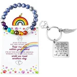 Pet Memorial Gifts, Pet Sympathy Gift, Rainbow Bridge Bracelet for Beloved Dog Cat,8MM Mixed Color Bead 7 Chakra Pet Memorial Bracelet for Women Men Who Loss of Pets, Pet Sympathy Gift