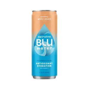 6pk White Peach Spirulina BLUwater - Naturally Blue + Antioxidant Rich Sparkling Spirulina Water