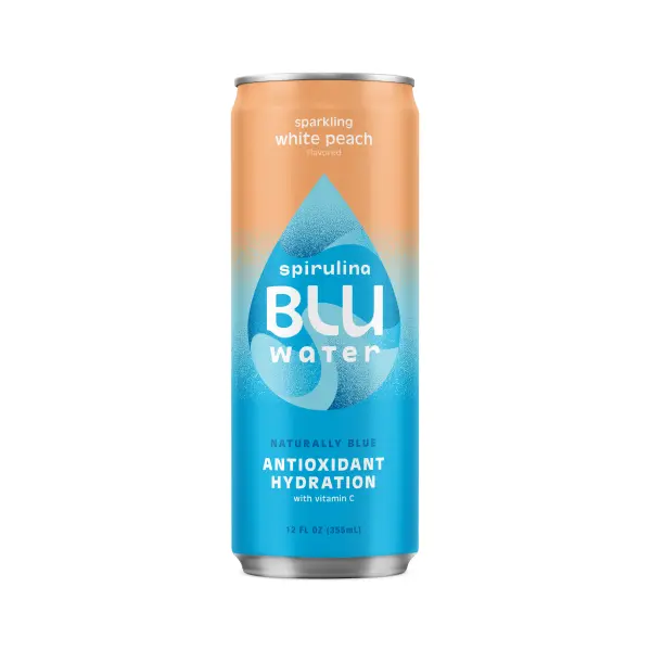 6pk White Peach Spirulina BLUwater - Naturally Blue + Antioxidant Rich Sparkling Spirulina Water