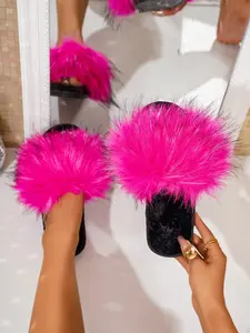 2026 Women's Gradient Faux Fur Sandals, Open-Toe Plush Indoor Outdoor Slippers, Non-Slip Warm Cozy Shoes for Home and Daily Wear