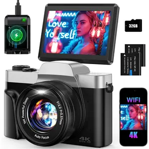 4K Digital Camera for Photography 64MP WiFi Vlogging Camera for YouTube Autofocus 3" 180? Flip Screen 16X Zoom Compact Travel Cameras with Anti-Shake, SD Card, 2  &  Charger