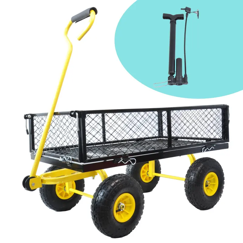 Garden Cart Steel Heavy Duty 600 LBS Yard and Garden Wagon with 10 inch Tire and Handle Attach to ATV or Tractor Black