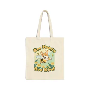 Bee Kind Tote Bag | Eco-Friendly Canvas Bag | Cute Corgi Design | Perfect for Shopping, Gifts, or Everyday Use