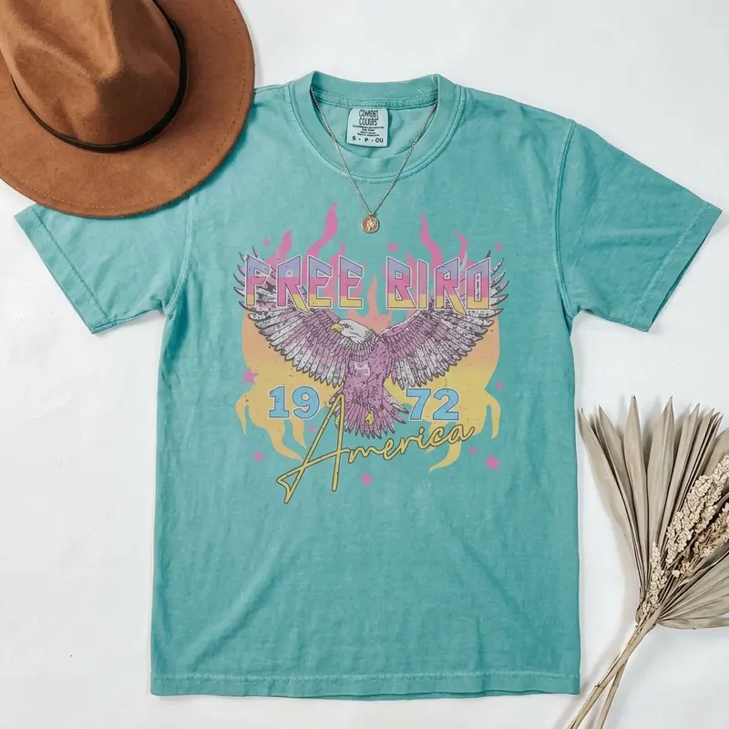 Comfort Colors Free Bird Shirt , Old School Band T-shirt, America 250th Anniversary Shirt, Patriotic USA Flag Tee, 4th of July Independence Day Gift, Retro Music Shirt, Rock Band Tee, Oversized Trendy Shirts for Women