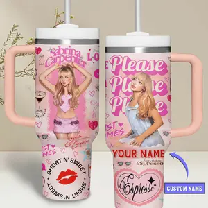 Carpenter Music Tumbler 40oz with Handle, Pop Star Aesthetic Cup, Espresso Lyrics Inspired Mug, Short n Sweet Fan Gift, Trendy Pop Girl Travel Mug, Stainless Steel Tumbler