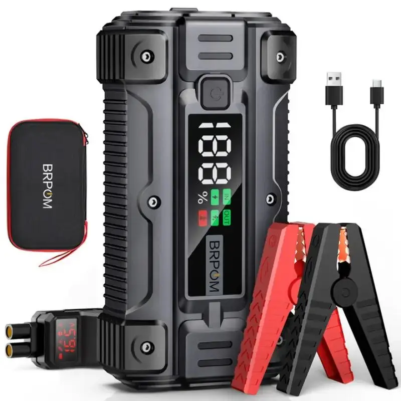 BRPOM Car Jump Starter, 6000A Peak (Up to All Gas or 10.0L Diesel Engine) 12V Auto Booster Battery Charger Jump Box with Quick Charger Smart Jump Cabl