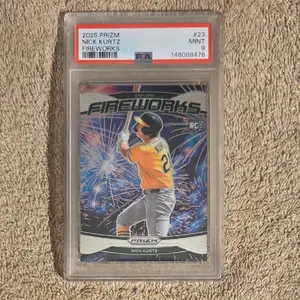 2025 PANINI PRIZM #23 NICK KURTZ RC FIREWORKS PSA MINT 9 ROY ATHLETICS