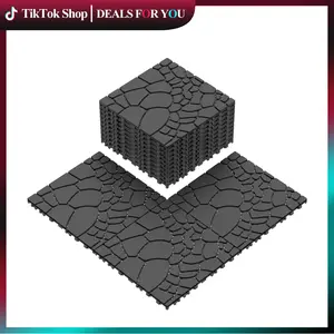 44 PCS Stone 12*12" Interlocking Deck Tiles, DIY for Patio/Poolside/Balcony, Dark Grey,Brown Outdoor Indoor Flooring Non Slip Flooring