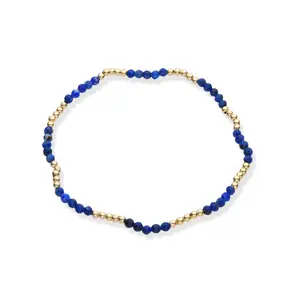 Stretch Gold-Plated Brass Beaded Bracelet with Semiprecious Stones, Tarnish-Resistant, Fits Most Wrist Sizes, Daily Jewelry Accessory, Fit Most Wrist Sizes