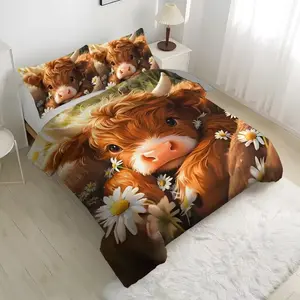 2/3 Piece Digital Print Bedding Set, Soft Comfortable Sheet Sets, Cute Cow Pattern, Rich Colors, Animal Design, Gift Idea, All Seasons