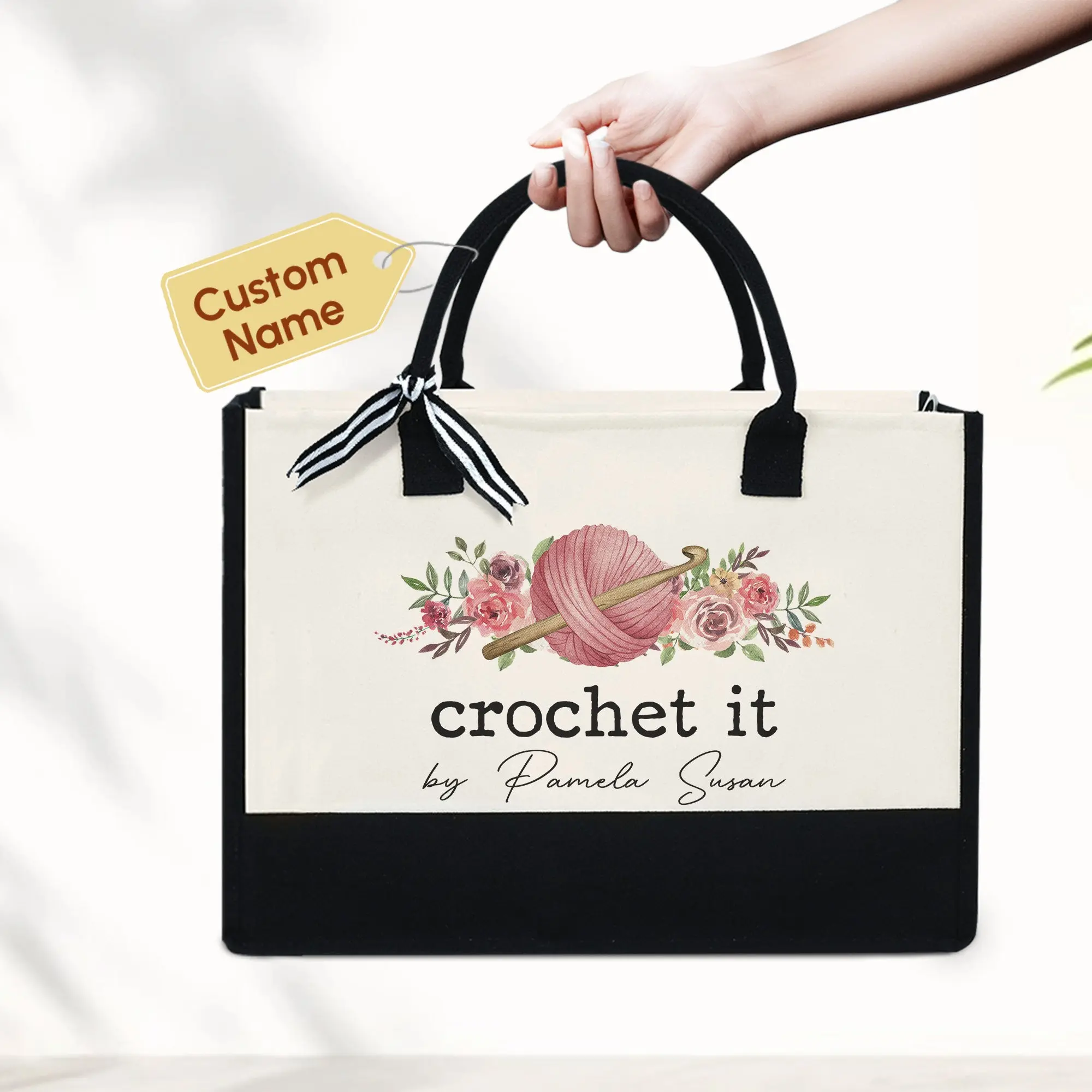 Personalized Knitting Tote Bag - Crochet Tote Bag, Christmas Gift For Mom, Grandma Bag, Crochet Gift, Knitting Gift, Tote Bag Mothers Day Gift TPT1675PTL