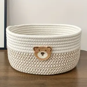 Woven Design Storage Basket Featuring a Cartoon Bear, Suitable for Desktop Use，Ideal for Living Rooms, Bedrooms, Or Wardrobes, And Can Hold Dirty Laundry, Jewelry, Towels, Keys, Shelf Baskets
