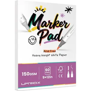 60 Sheets Marker Paper Pad, 9"x12" Double Sided Bleedproof Art Sketchbook, 150 GSM Paper, Tape Bound Sketch Book for Alcohol Markers