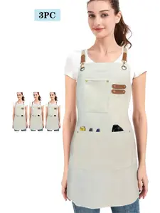 3-Piece Blue Vintage Denim Apron Set, Multi-Pocket Design, Leather Straps, Metal Buckles, Durable & Waterproof, Adjustable Strap