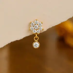 Titanium Floral Dangle Flat Back Labret Stud Earring • Tragus • Helix • Cartilage Earrings • Screw Back Earrings • Gift for Her