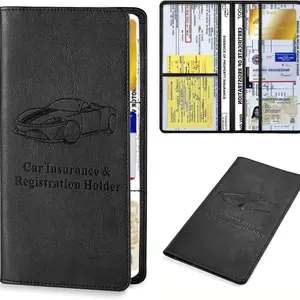 Leather Car Registration and Insurance Card Holder with Magnetic Closure, Vehicle Glove Box Storage Bag for Files Cards Licenses ()