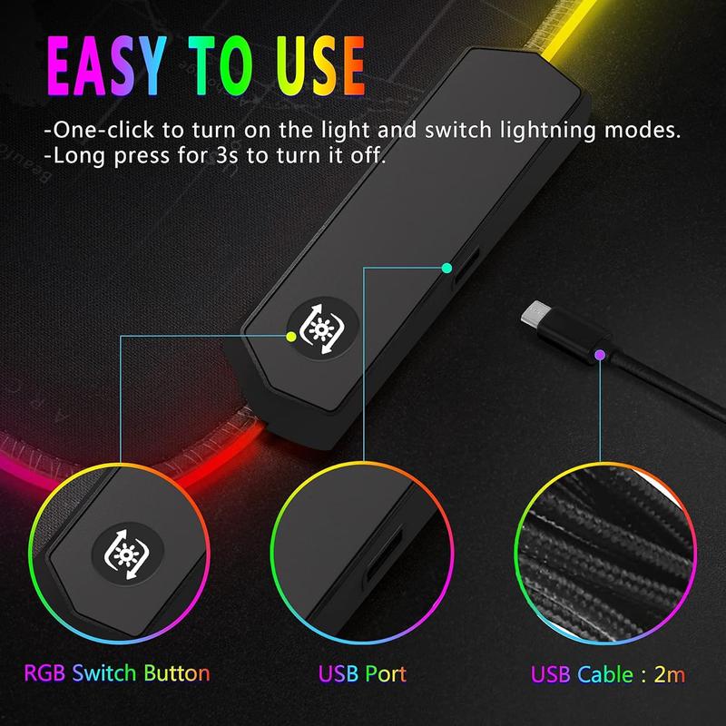 31.5"X12" Large Gaming RGB Mouse Pad with Durable Strip 11 Lighting Modes, Quality Waterproof LED Mouse Pad with Non-Slip Rubber