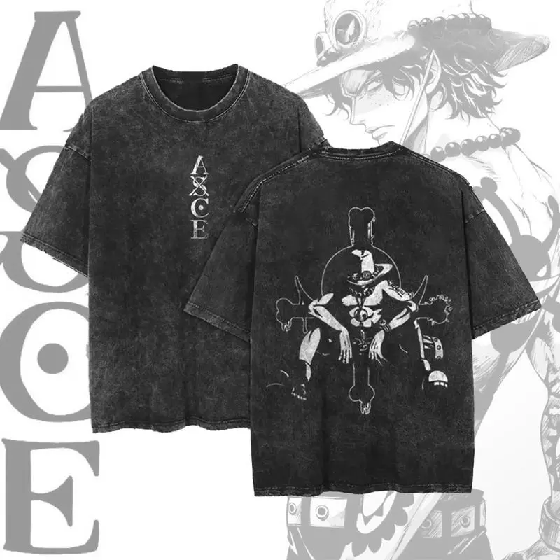 Portgas D. Ace T-Shirt - One Piece Anime Vintage T-Shirt |   Captain of the Whitebeard Pirates, Vintage Washed Street Style T-Shirt, Washed T-Shirt, Unisex, Fan Gift, Daily Versatile