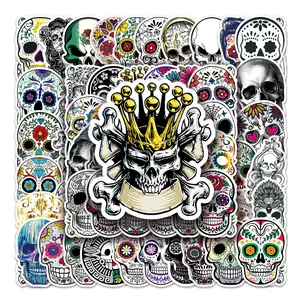 50pcs Halloween Skull Stickers, Colorful Spooky Design for Scrapbooking Journals Laptops Water Bottles Cars, Positive Message Gift