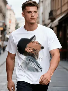 Men's Graphic Design T-Shirt - 220g heat transfer printed T-shirt with signature side and signature design, loose fit short sleeve shirt, suitable for casual wear, beach vacation, gift ideas, crew neck, breathable fabric.graphic tees going out outfit