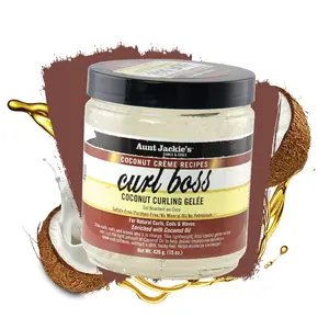 Aunt Jackie's Curl Boss Coconut Curling Gelée, 15 oz Lightweight Unisex Hair Styling Gel for Frizz Control, Curly Hair Products
