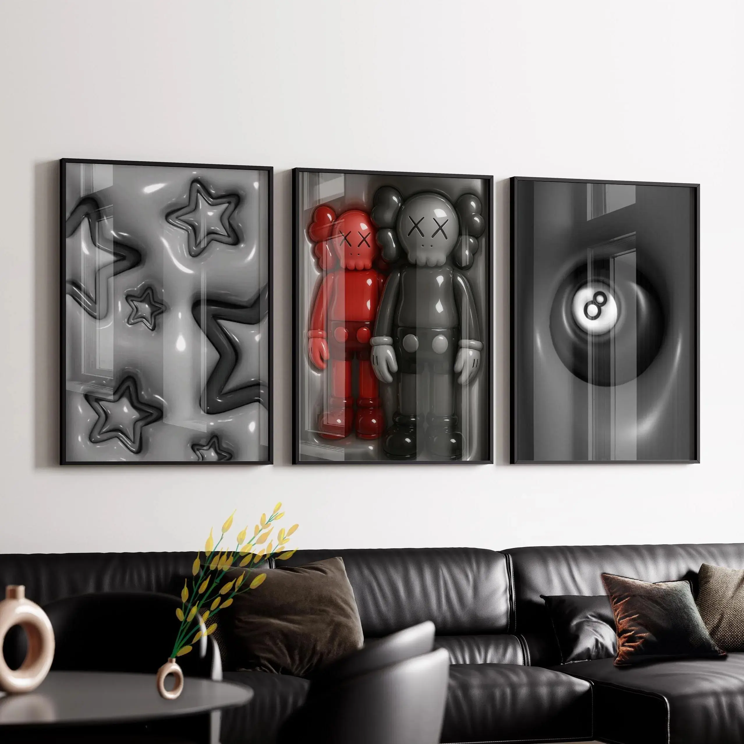 Hyebeast 3-Piece Room Decor Set - Kaws Poster, Cool 3D Wall Art, Trendy Digital Download Prints